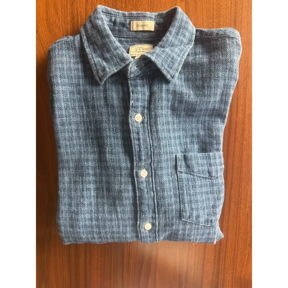 J.Crew Men's Classic Fit Blue Knit Button-Down - Size M
